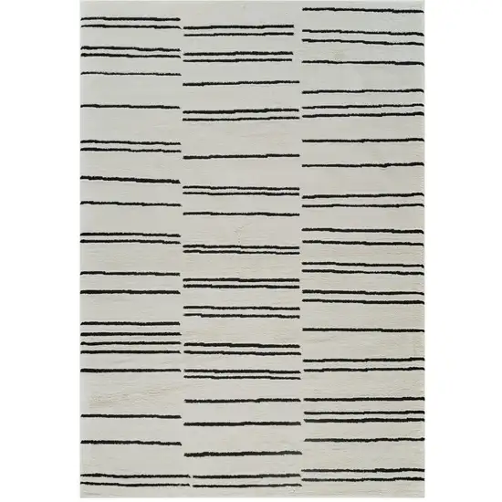 Cream and Black Abstract Distressed Area Rug Photo 2