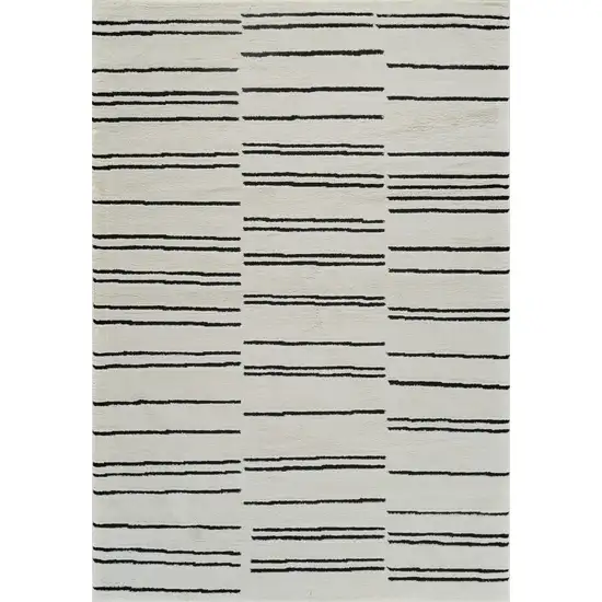 Cream and Black Abstract Distressed Area Rug Photo 4