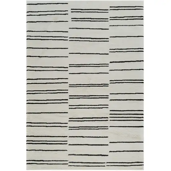 Cream and Black Abstract Distressed Area Rug Photo 4