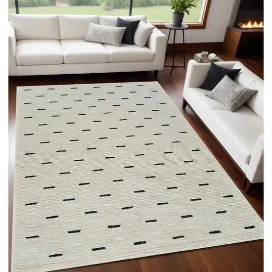 Cream and Black Abstract Distressed Area Rug Photo 2