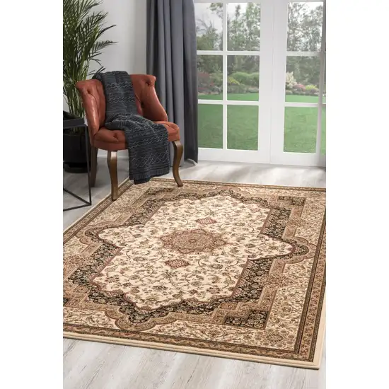 Cream and Black Decorative Area Rug Photo 6