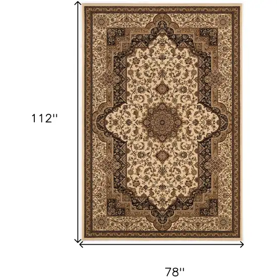 Black and Ivory Oriental Power Loom Area Rug Photo 3