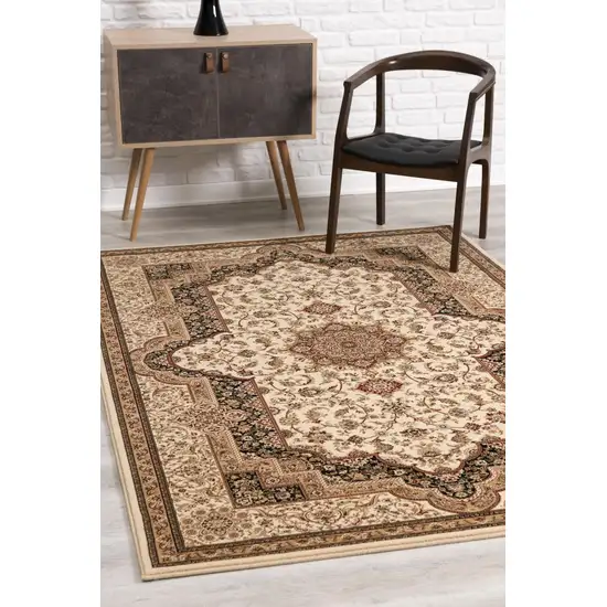 Cream and Black Decorative Area Rug Photo 4