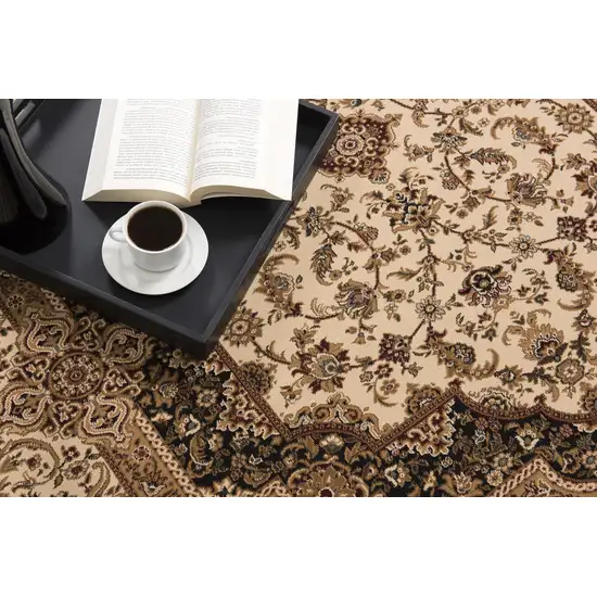 Cream and Black Decorative Area Rug Photo 2