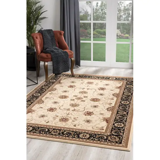 Cream and Black Decorative Area Rug Photo 6