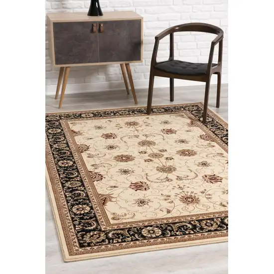 Cream and Black Decorative Area Rug Photo 4