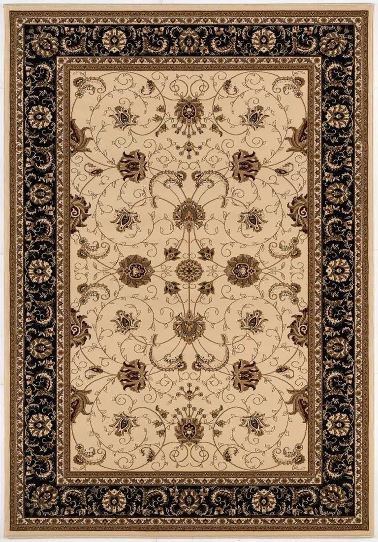 Cream and Black Decorative Area Rug Photo 4