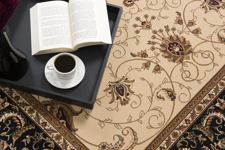 Cream and Black Decorative Runner Rug Photo 2