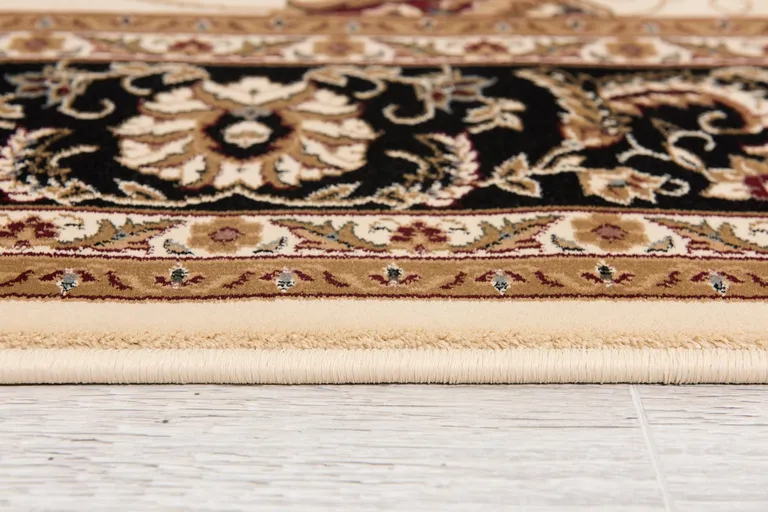 Cream and Black Decorative Runner Rug Photo 5