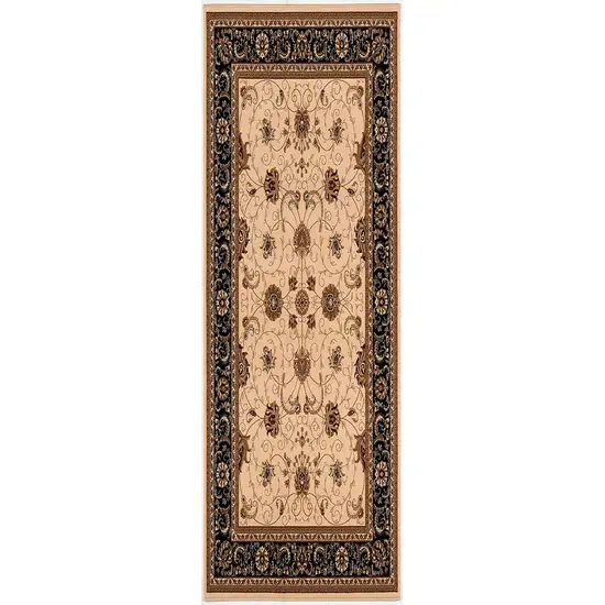 Cream and Black Decorative Runner Rug Photo 6