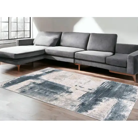 Blue And Ivory Abstract Dhurrie Area Rug Photo 1