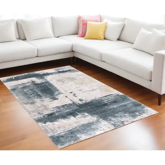 Blue And Ivory Abstract Dhurrie Area Rug Photo 1