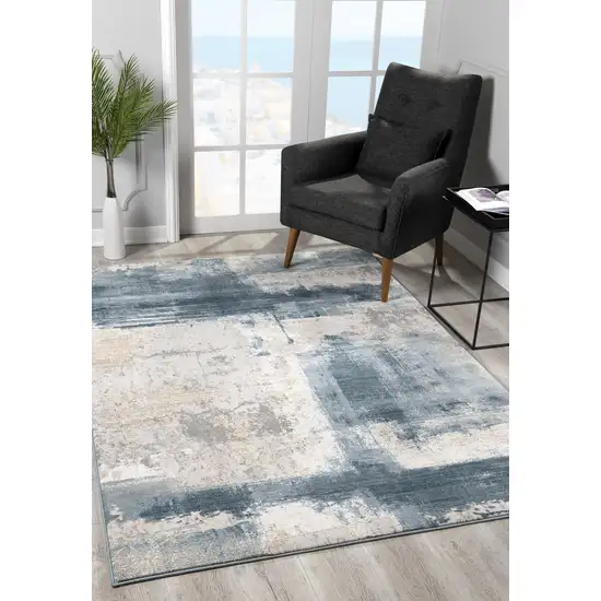 Cream and Blue Abstract Patches Area Rug Photo 5