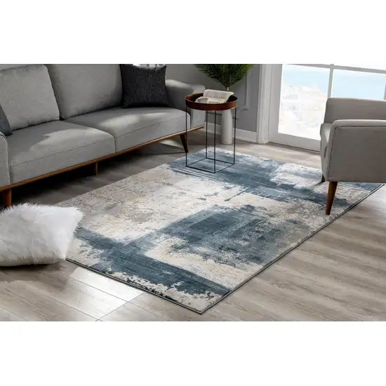 Cream and Blue Abstract Patches Area Rug Photo 6
