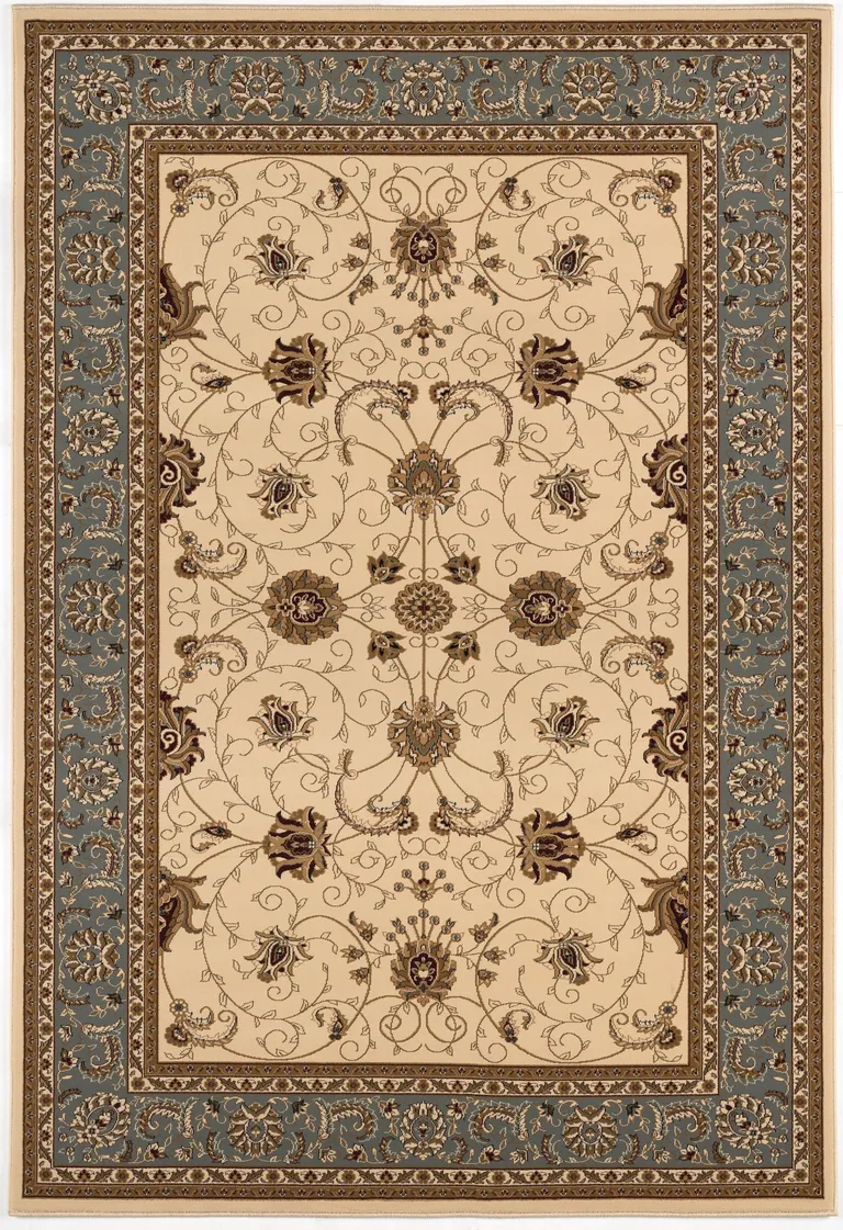 Cream and Blue Traditional Area Rug Photo 4