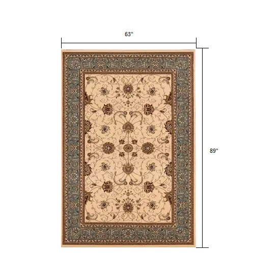 Cream and Blue Traditional Area Rug Photo 1