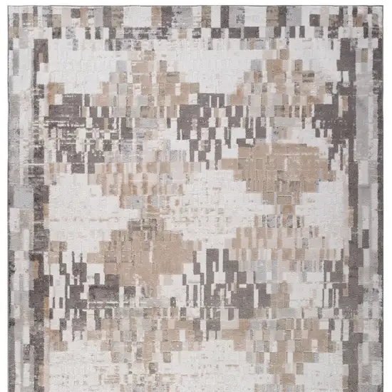 Cream and Brown Abstract Distressed Area Rug Photo 5