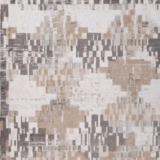 Cream and Brown Abstract Distressed Area Rug Photo 5