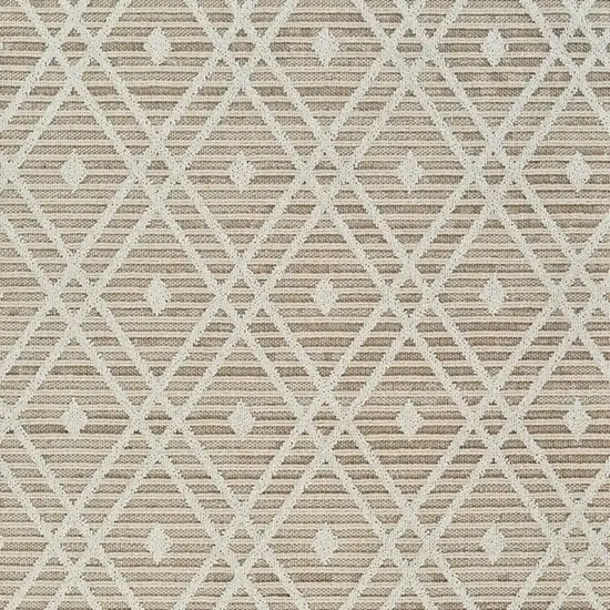 Cream and Brown Geometric Distressed Indoor Outdoor Area Rug Photo 4