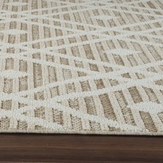 Cream and Brown Geometric Distressed Indoor Outdoor Area Rug Photo 9