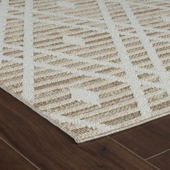 Cream and Brown Geometric Distressed Indoor Outdoor Area Rug Photo 5