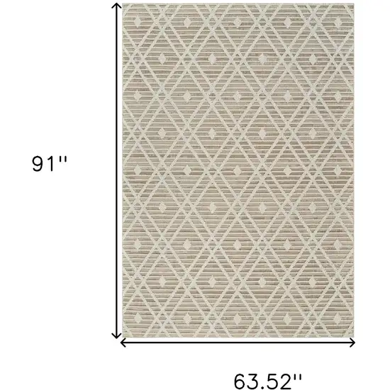 Cream and Brown Geometric Distressed Indoor Outdoor Area Rug Photo 3