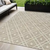 Photo of Cream and Brown Geometric Distressed Indoor Outdoor Area Rug