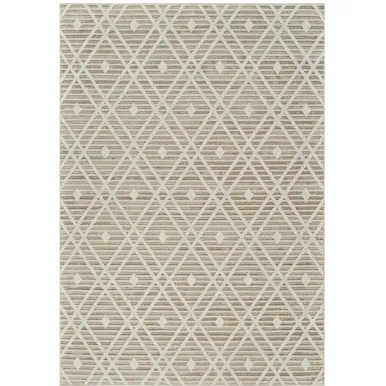 Cream and Brown Geometric Distressed Indoor Outdoor Area Rug Photo 2