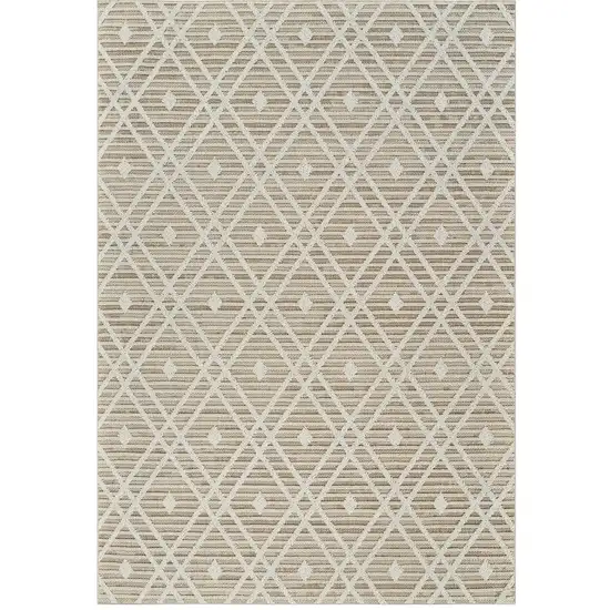 Cream and Brown Geometric Distressed Indoor Outdoor Area Rug Photo 1