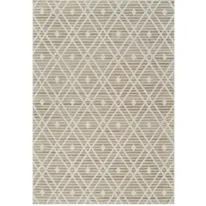 Photo of Cream and Brown Geometric Distressed Indoor Outdoor Area Rug