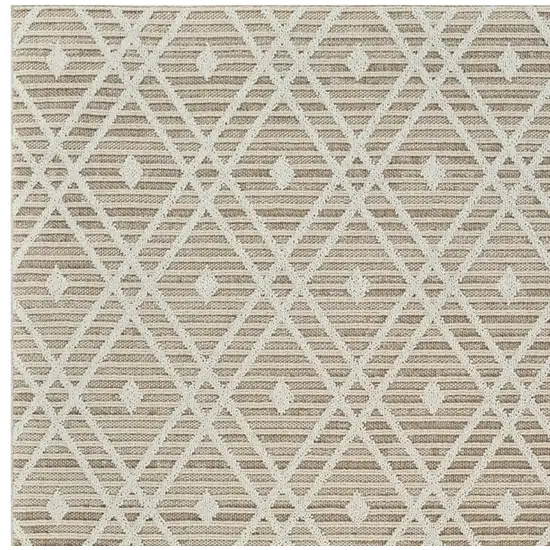 Cream and Brown Geometric Distressed Indoor Outdoor Area Rug Photo 3