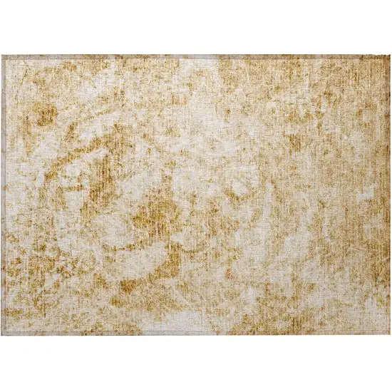 Cream and Gold Abstract Washable Non Skid Indoor Outdoor Area Rug Photo 4