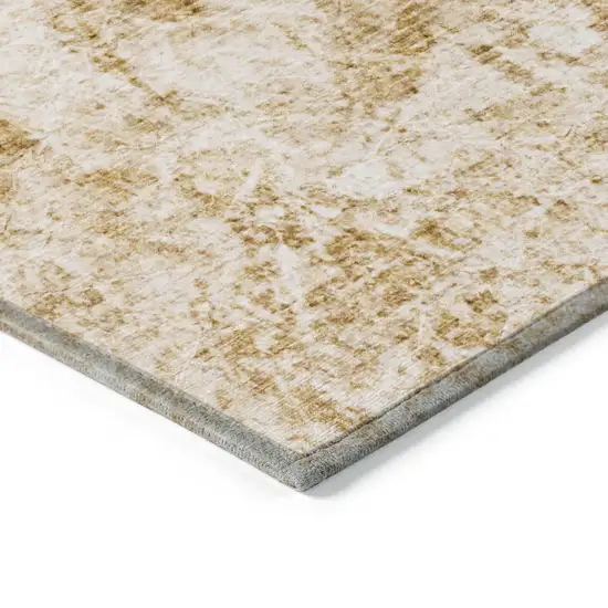 Cream and Gold Abstract Washable Non Skid Indoor Outdoor Area Rug Photo 7