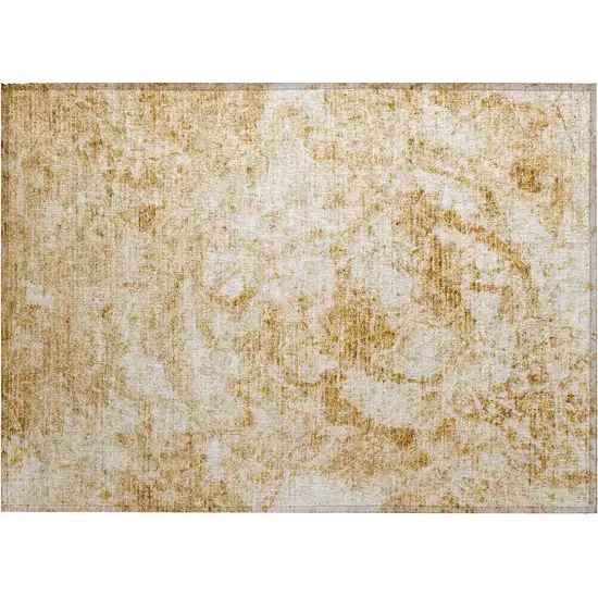 Cream and Gold Abstract Washable Non Skid Indoor Outdoor Area Rug Photo 2