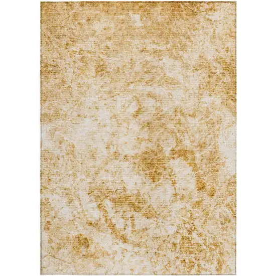 Cream and Gold Abstract Washable Non Skid Indoor Outdoor Area Rug Photo 5