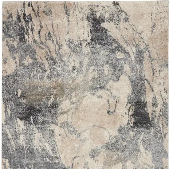 Cream and Gray Abstract Distressed Area Rug Photo 5