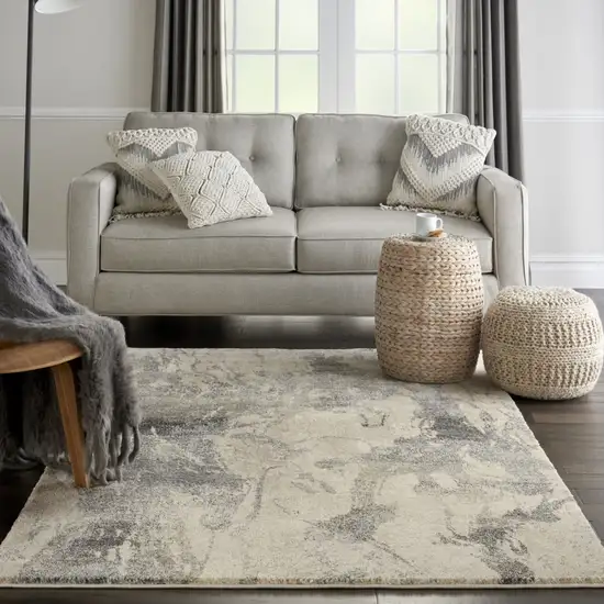 Cream and Gray Abstract Distressed Area Rug Photo 6