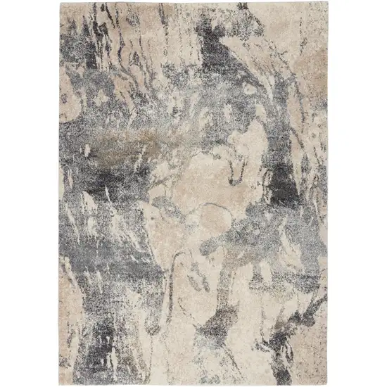 Cream and Gray Abstract Distressed Area Rug Photo 2