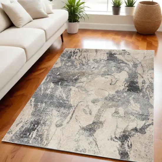 Cream and Gray Abstract Distressed Area Rug Photo 1