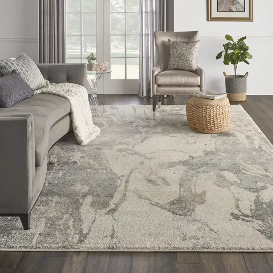 Cream and Gray Abstract Distressed Area Rug Photo 6