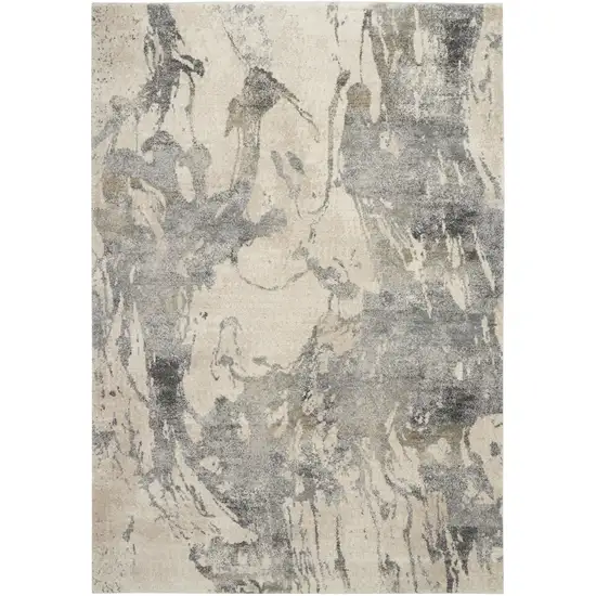 Cream and Gray Abstract Distressed Area Rug Photo 2