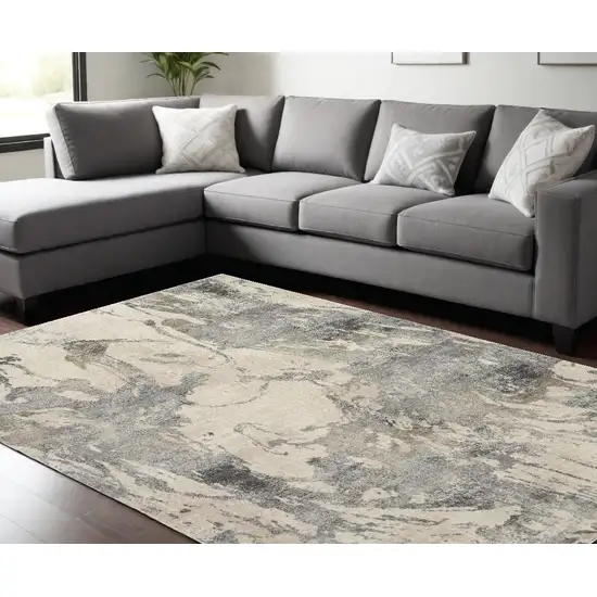 Cream and Gray Abstract Distressed Area Rug Photo 1