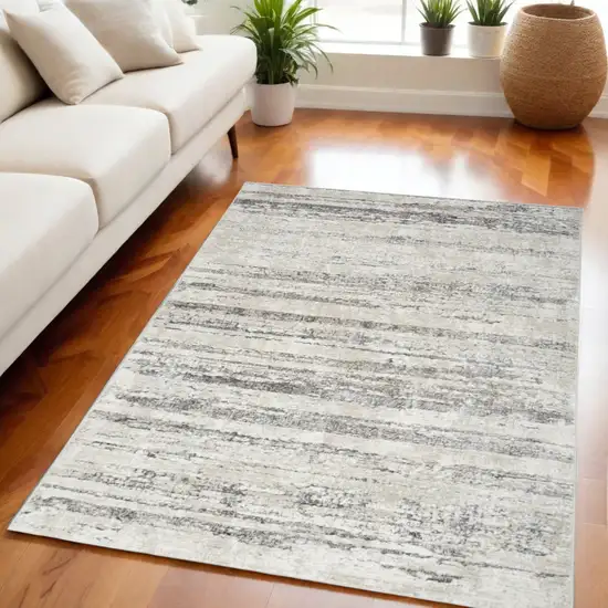 Cream and Gray Abstract Non Skid Area Rug Photo 1