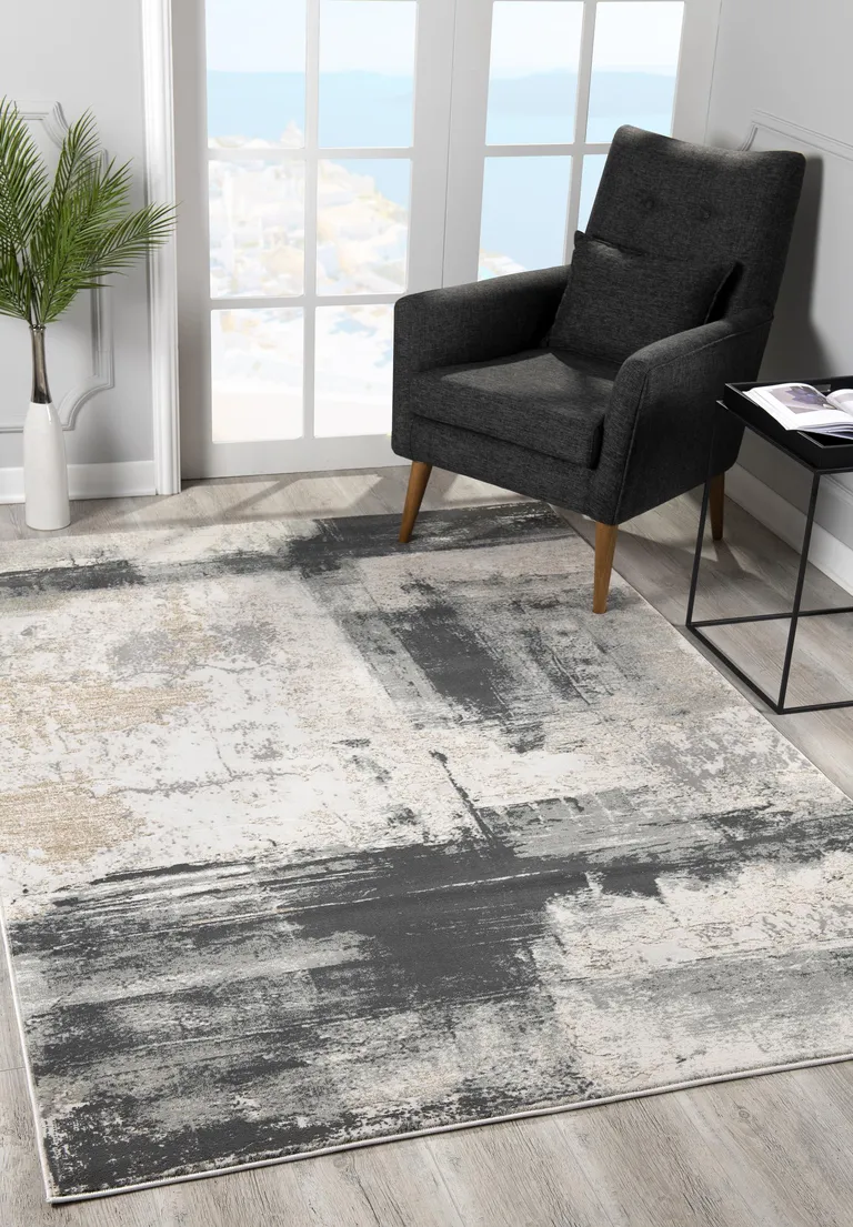 Cream and Gray Abstract Patches Area Rug Photo 5