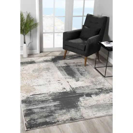 Cream and Gray Abstract Patches Area Rug Photo 5