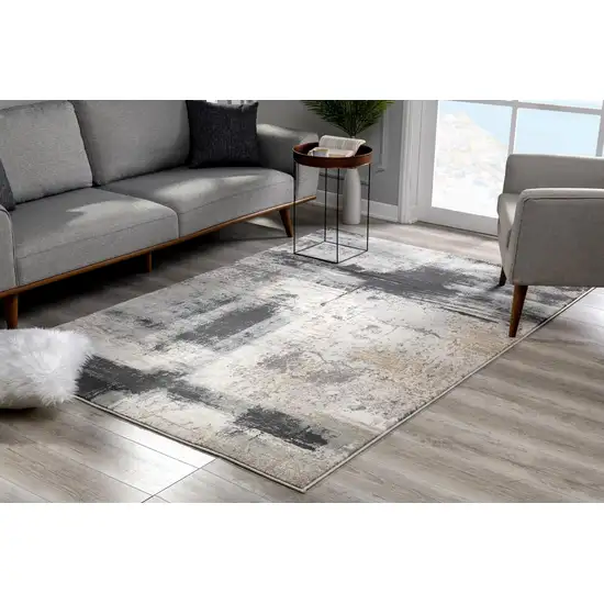 Cream and Gray Abstract Patches Area Rug Photo 6