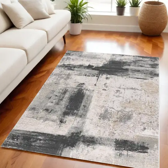 Gray And Ivory Abstract Dhurrie Area Rug Photo 1