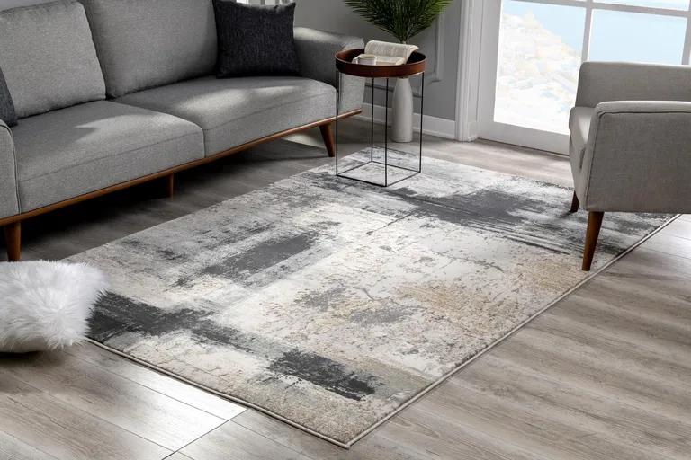 Cream and Gray Abstract Patches Area Rug Photo 5