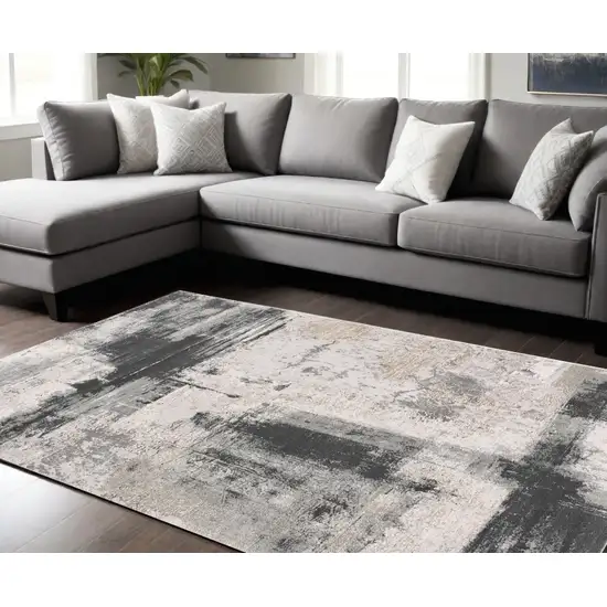 Gray And Ivory Abstract Dhurrie Area Rug Photo 1