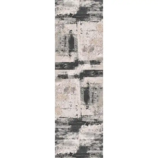 Cream and Gray Abstract Patches Runner Rug Photo 2